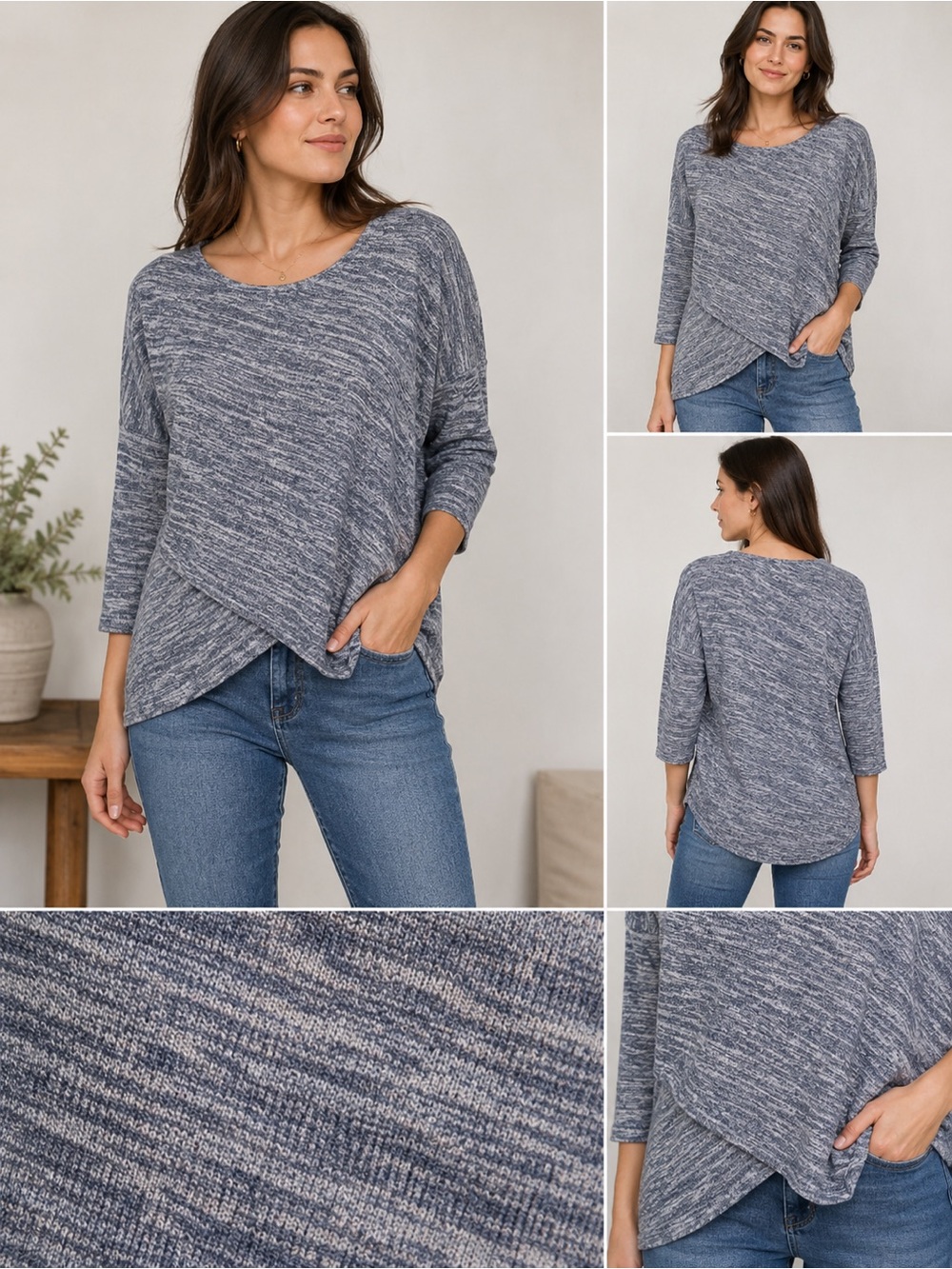 White House Black Market Gray Marled Twist-Front Sweater